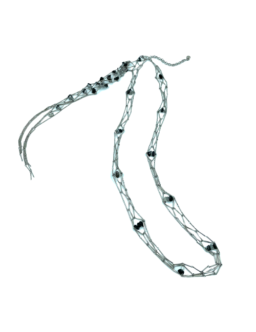 CHANEL silver metal long necklace