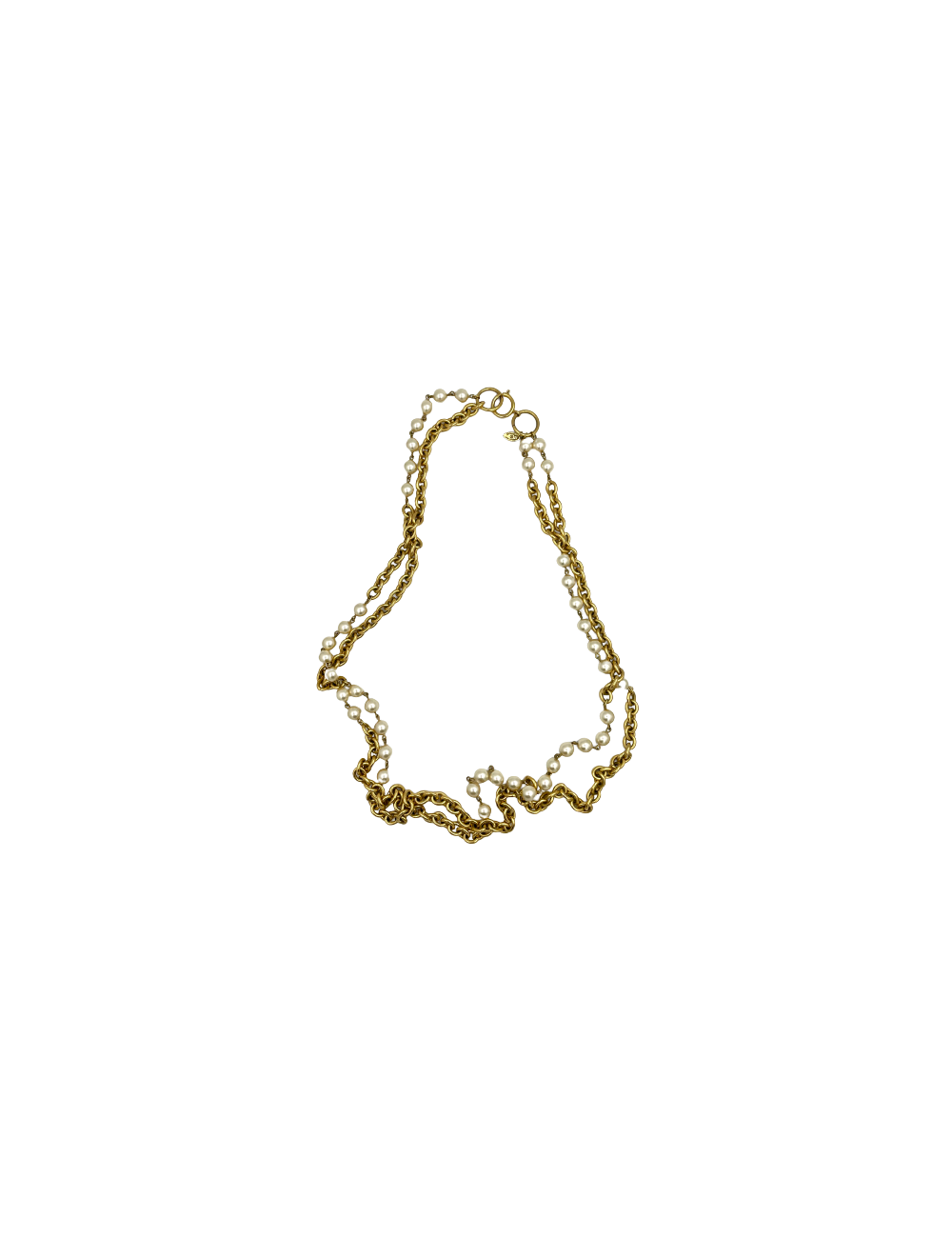 Sautoir CHANEL chaîne dorée et perles nacrées Vintage