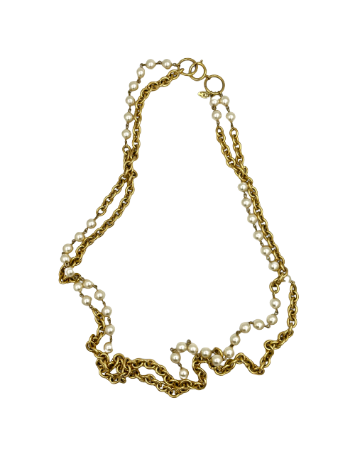 Sautoir CHANEL chaîne dorée et perles nacrées Vintage