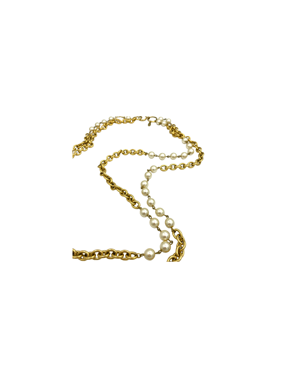 Sautoir CHANEL chaîne dorée et perles nacrées Vintage