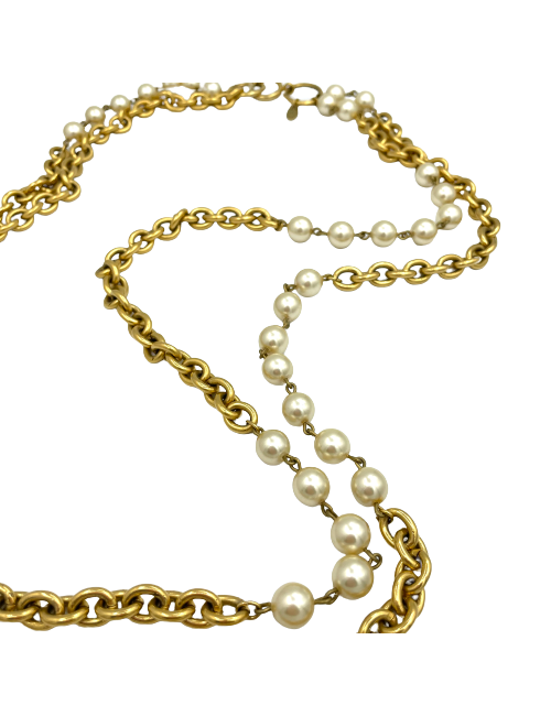 Sautoir CHANEL chaîne dorée et perles nacrées Vintage