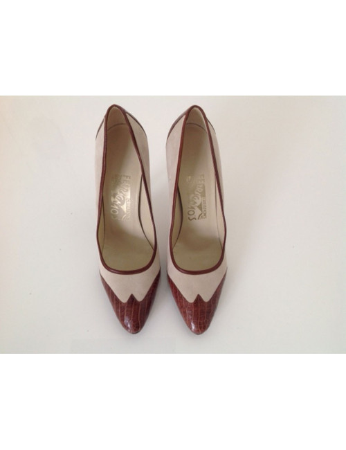 escarpins FERRAGAMO's  créations daim et croco T 37.5