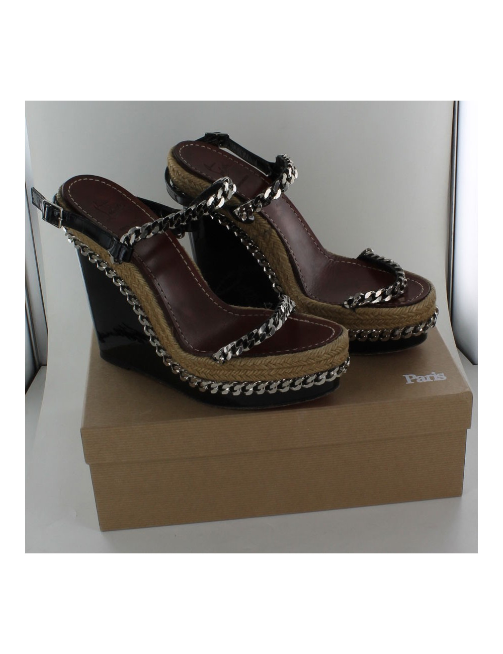 Espadrilles t40 CHRISTIAN LOUBOUTIN, open toe, chaines argentées