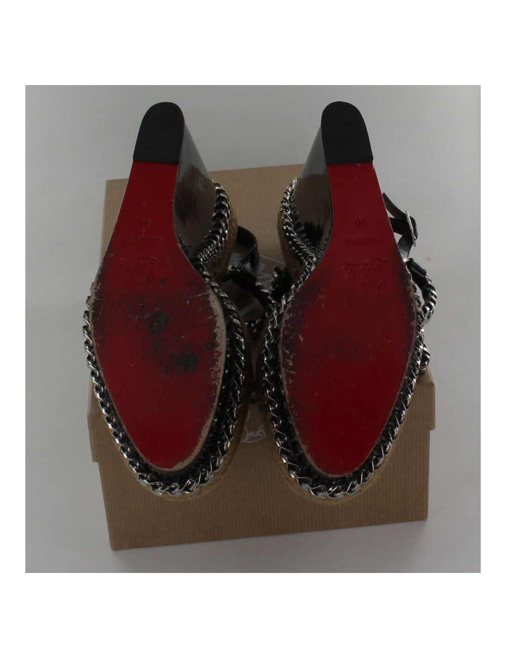 Espadrilles t40 CHRISTIAN LOUBOUTIN, open toe, chaines argentées