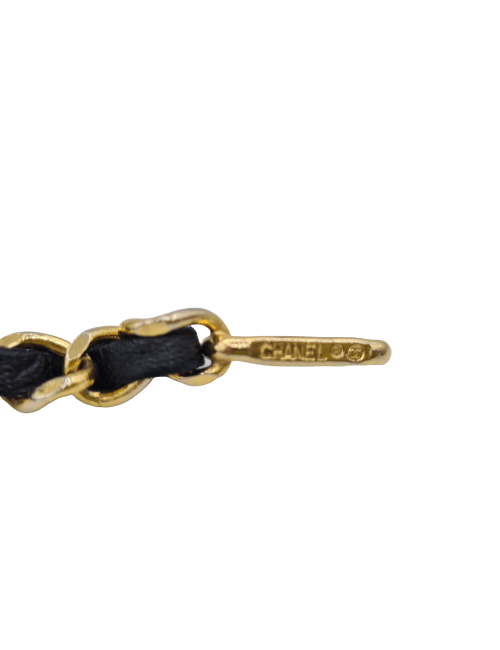Ceinture CHANEL chaine dorée et cuir noir Vintage
