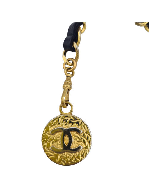 Ceinture CHANEL chaine dorée et cuir noir Vintage