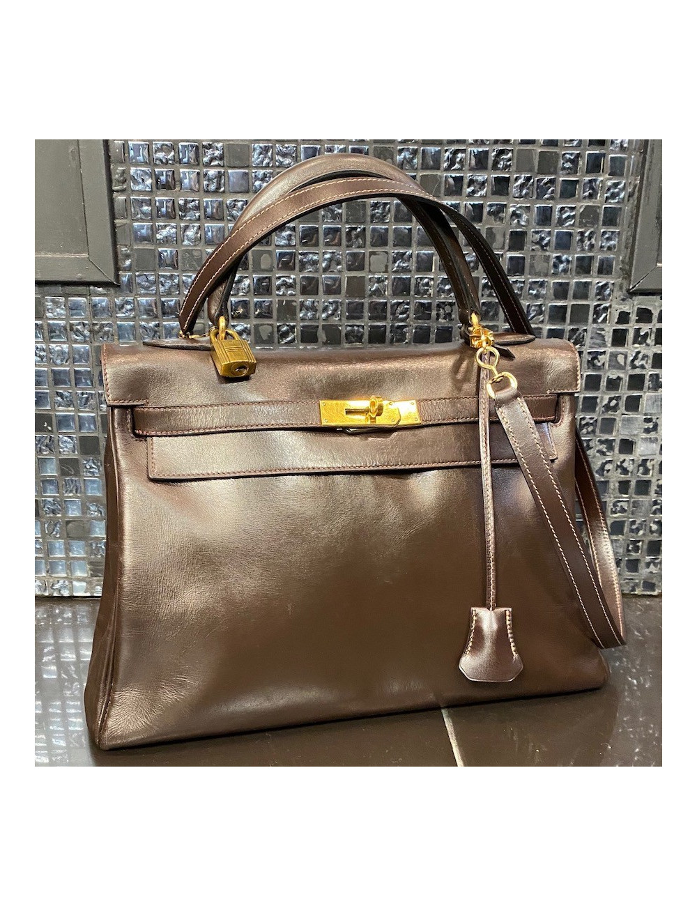 Sac Kelly 28 Hermes vintage marron