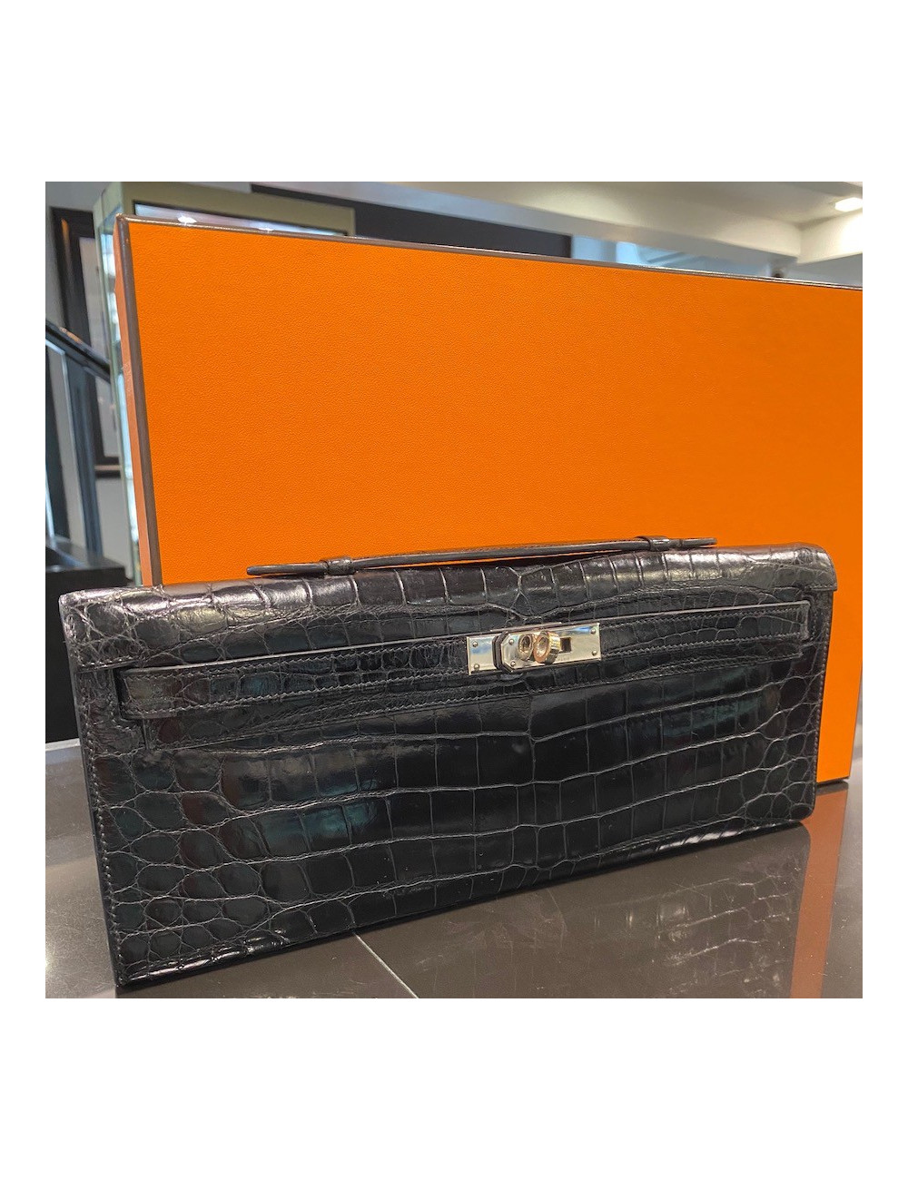 Kelly pochette HERMES crocodile du Nil noir