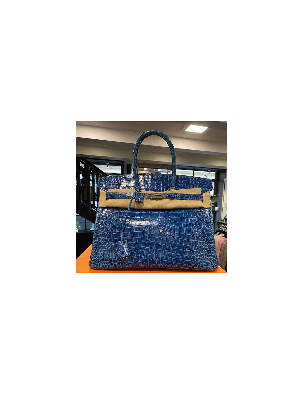 Birkin 35 HEMES crocodile Porosus bleu Mykonos