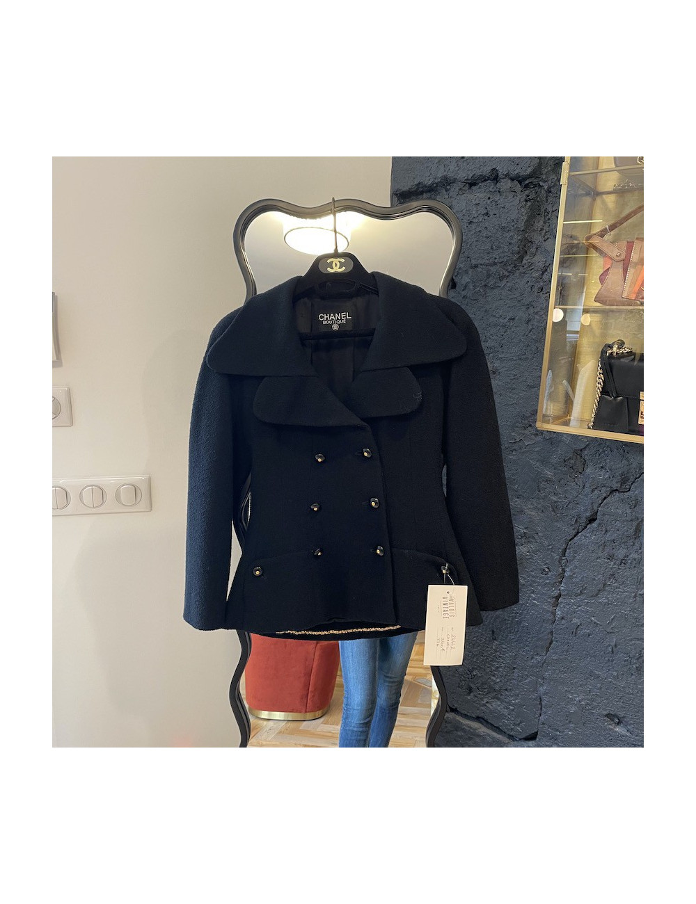 Veste T  CHANEL en tweed noir