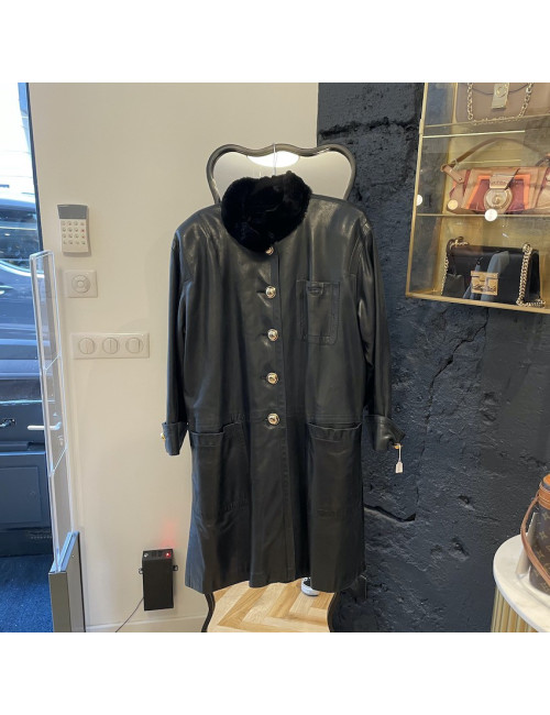 Manteau YVES SAINT LAURENT cuir noir Vintage