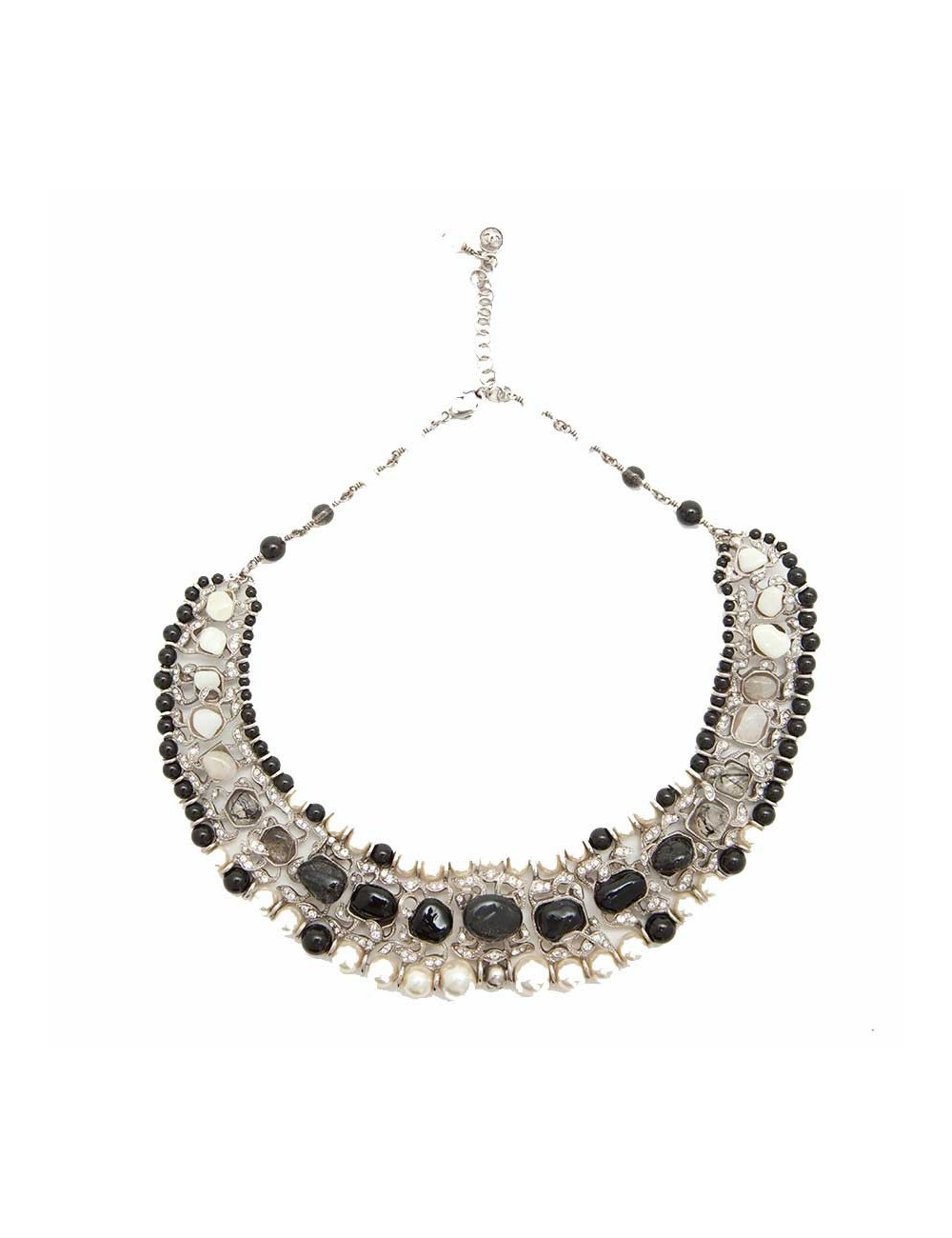 Collier CHANEL perles nacrées  et noires et strass