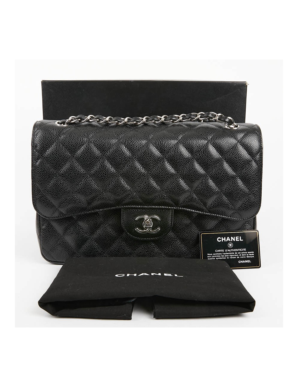 Sac Jumbo CHANEL en cuir grainé noir