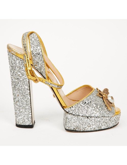 Sandales GUCCI T 38,5 brillantes argent