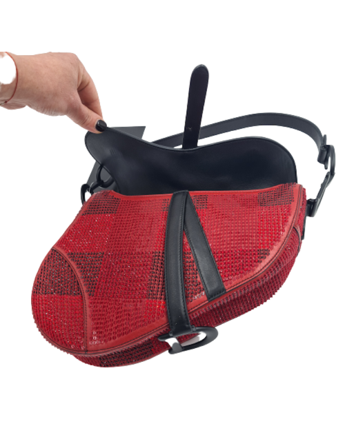  DIOR Saddle bag Limited edition red and black rhinestones