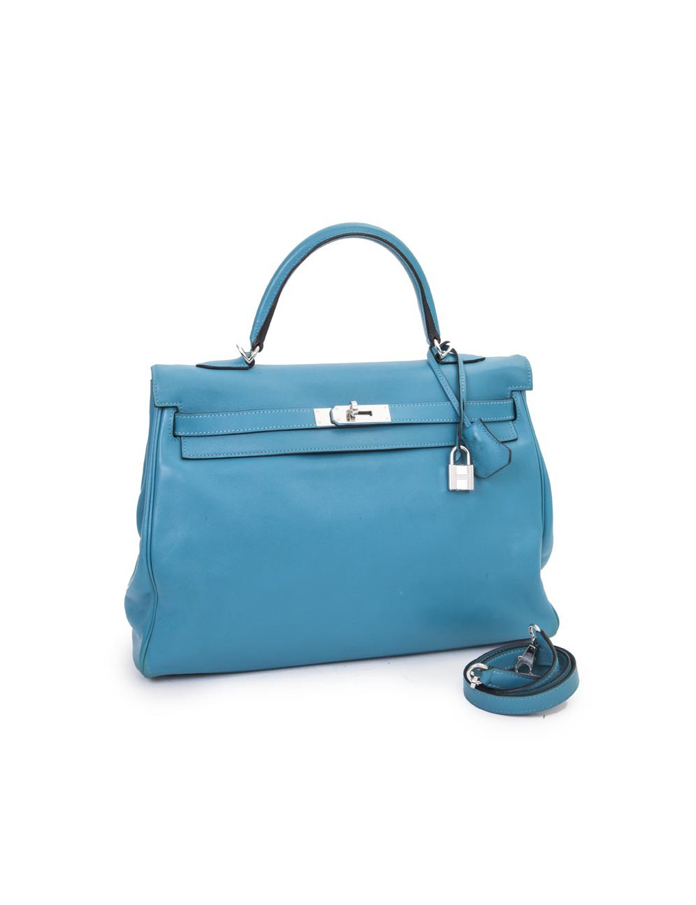Sac HERMES Kelly II 35 en cuir de veau swift bleu izmir avec bandoulière