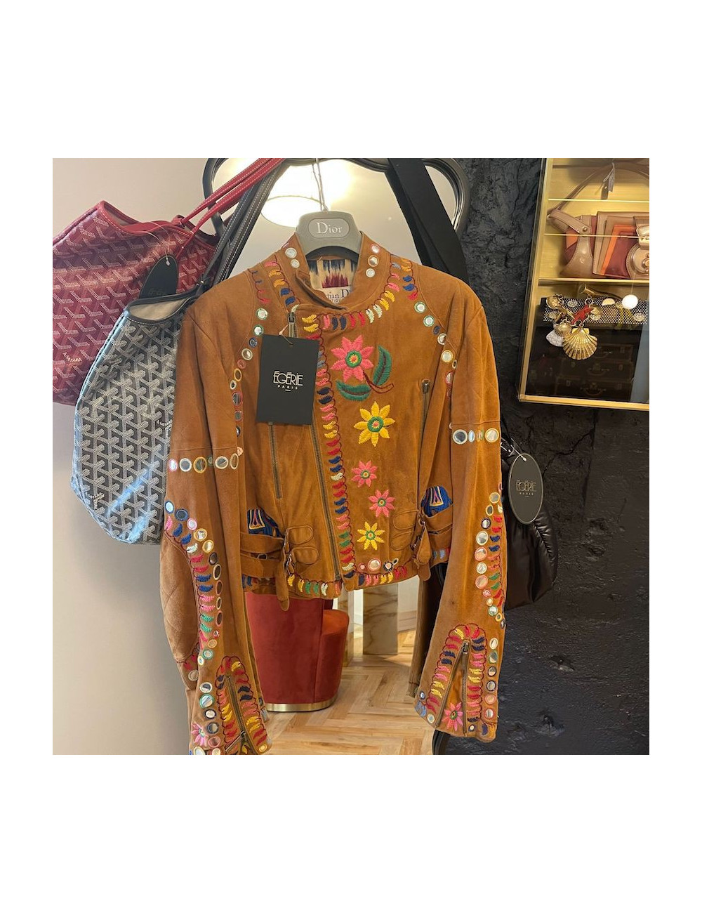 Blouson DIOR J GALLIANO veau velours brodé