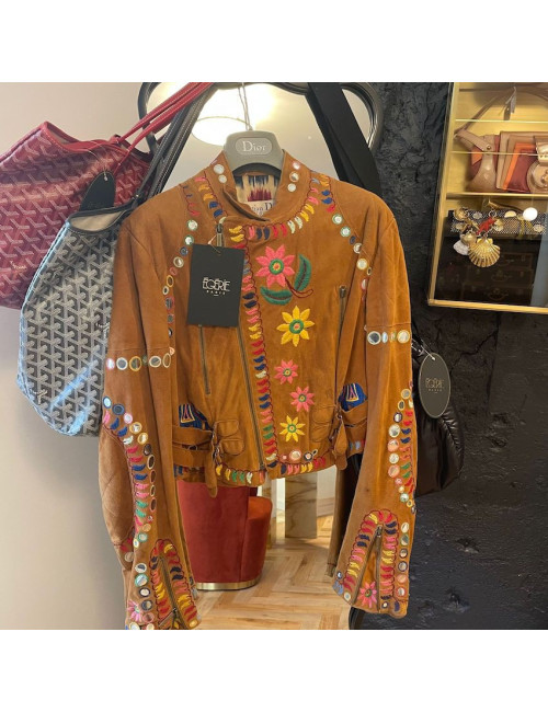 Blouson DIOR J GALLIANO veau velours brodé