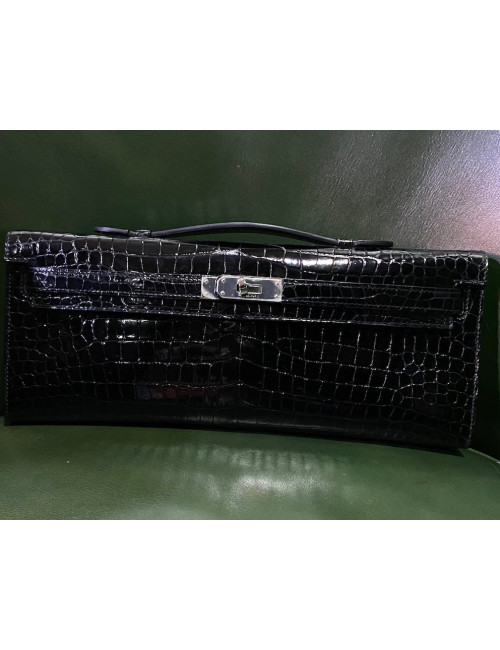 Kelly cut HERMES crocodile porosus noir