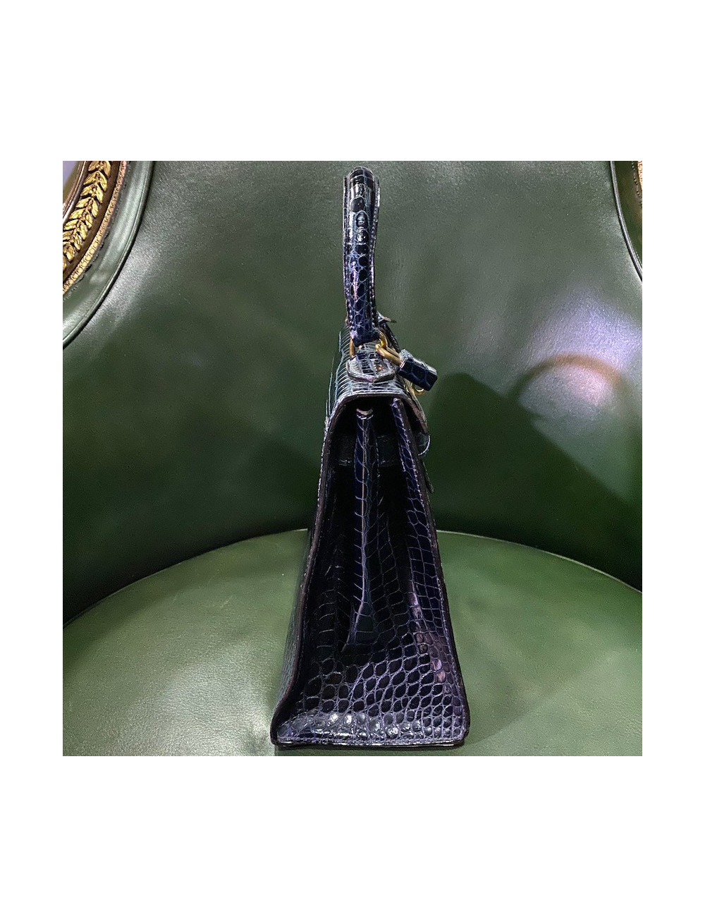 Kelly 28 HERMES crocodile porosus bleu nuit