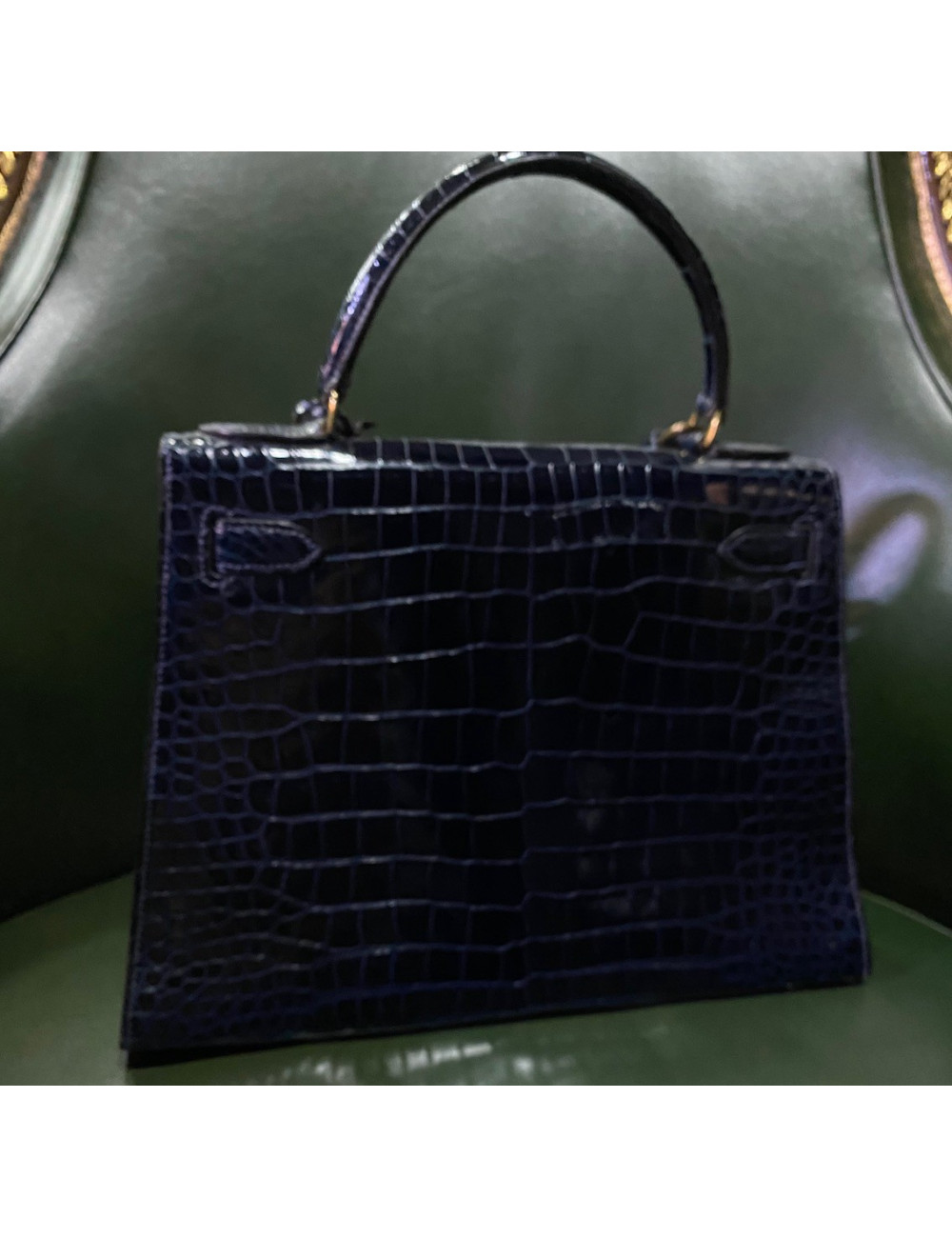 Kelly 28 HERMES crocodile porosus bleu nuit
