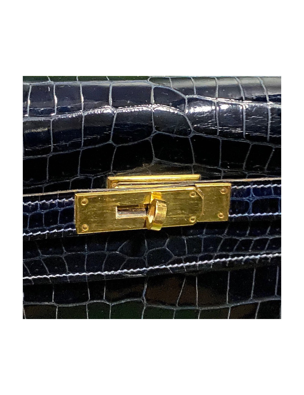 Kelly 28 HERMES crocodile porosus bleu nuit
