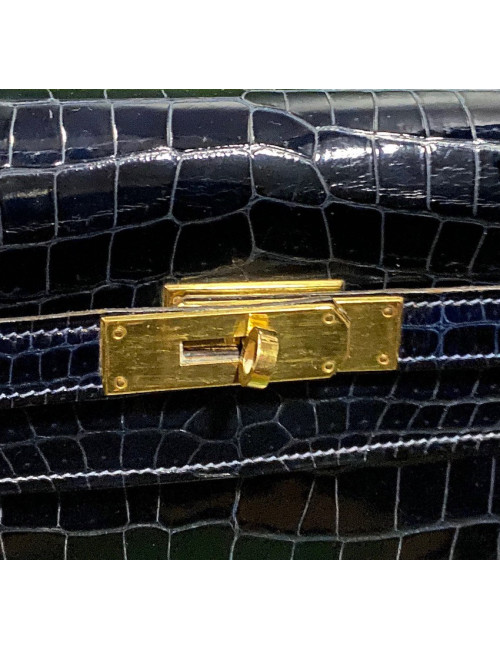 Kelly 28 HERMES crocodile porosus bleu nuit