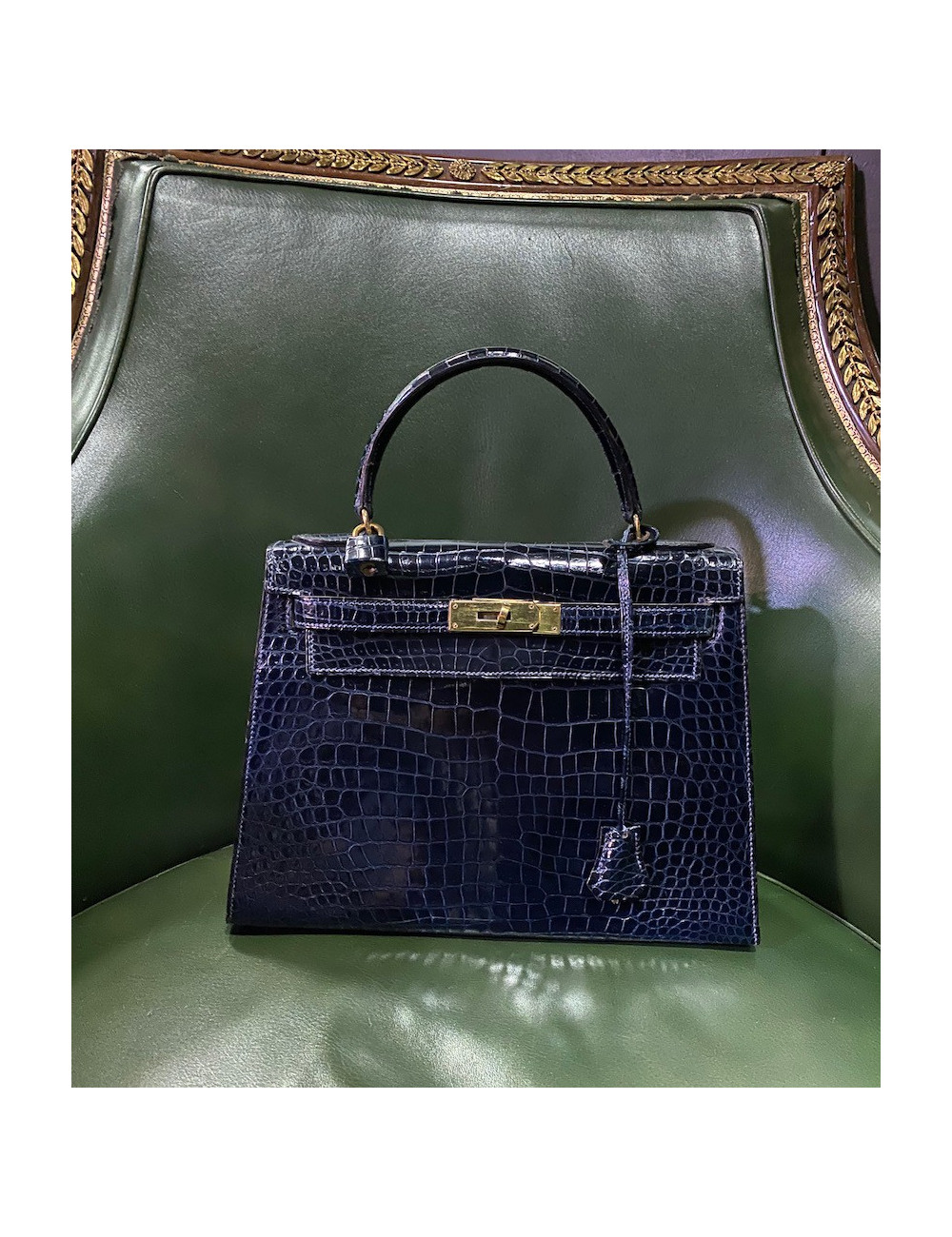 Kelly 28 HERMES crocodile porosus bleu nuit