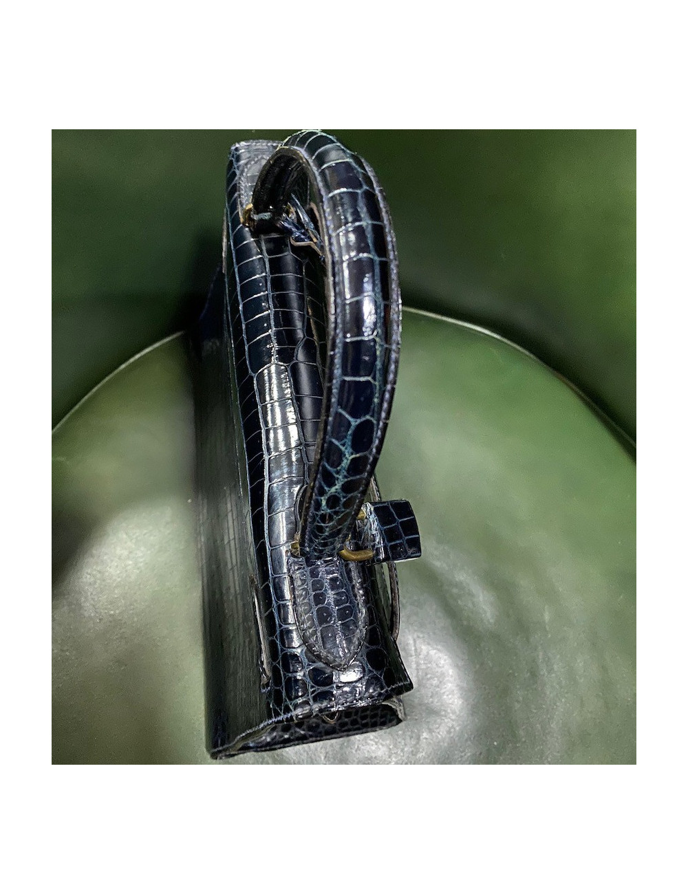 Kelly 28 HERMES crocodile porosus bleu nuit