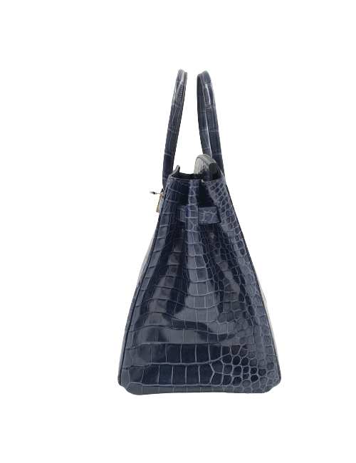 Birkin 35 HERMES Porosus bleu marine
