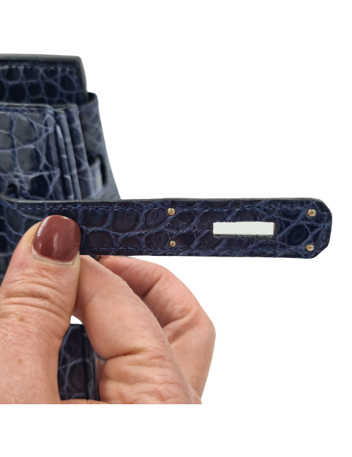 Birkin 35 HERMES Porosus bleu marine