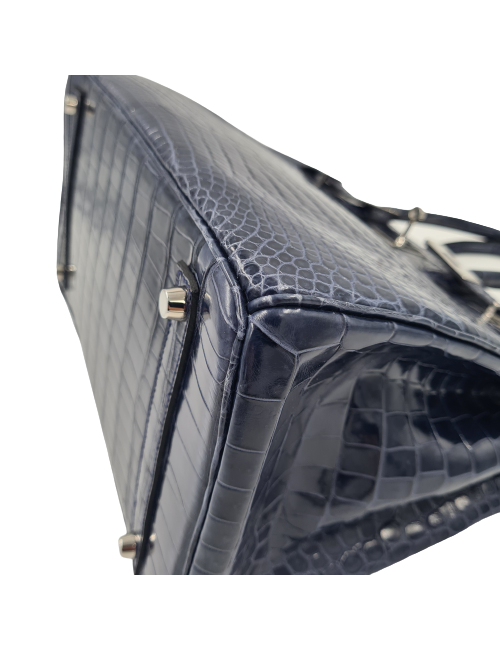 Birkin 35 HERMES Porosus bleu marine