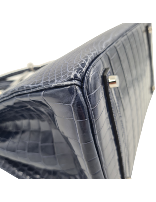 Birkin 35 HERMES Porosus bleu marine