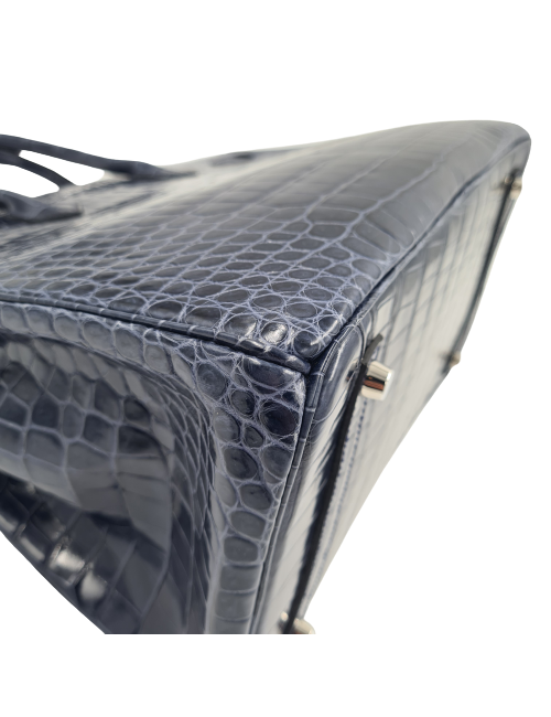 Birkin 35 HERMES Porosus bleu marine