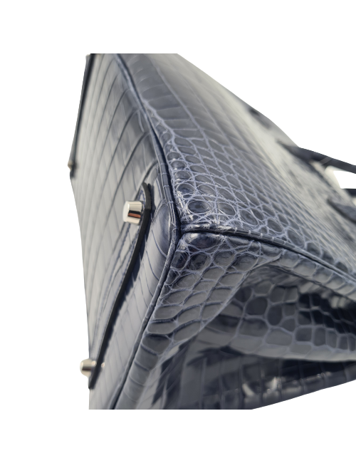 Birkin 35 HERMES Porosus bleu marine