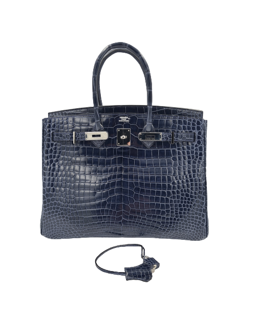 Birkin 35 HERMES Porosus bleu marine
