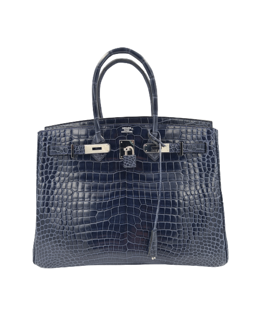 Birkin 35 HERMES Porosus bleu marine