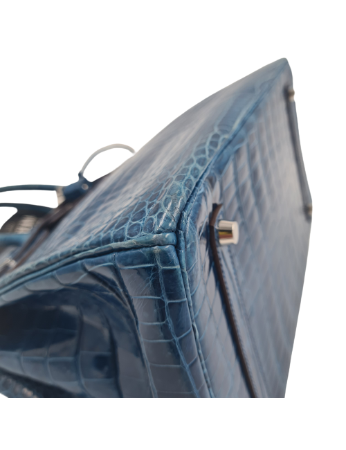 Birkin 35 HEMES crocodile Porosus bleu Mykonos