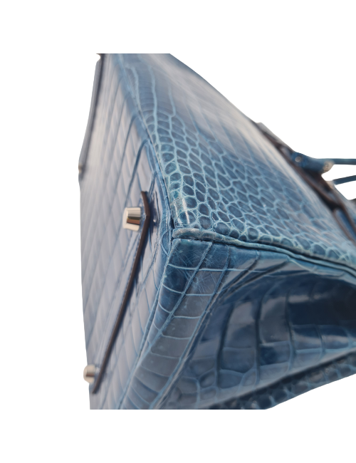 Birkin 35 HEMES crocodile Porosus bleu Mykonos