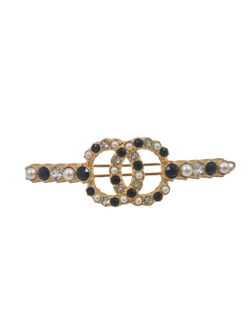 Barrette CHANEL dorée noir strass 