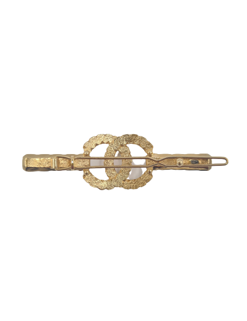 Barrette CHANEL dorée noir strass 