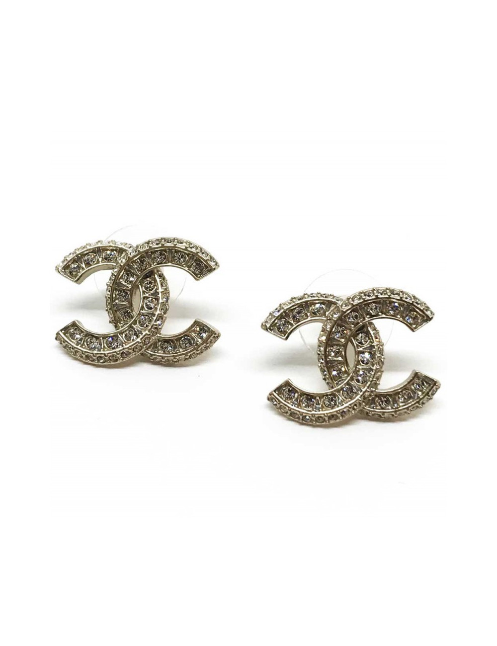 Clous d’oreille CHANEL or pâle strass
