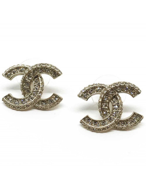 Clous d’oreille CHANEL or pâle strass