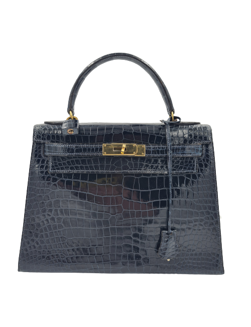 Kelly 28 HERMES crocodile porosus bleu nuit