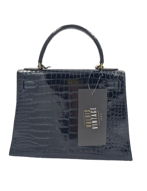 Kelly 28 HERMES crocodile porosus bleu nuit