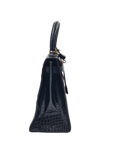 Kelly 28 HERMES crocodile porosus bleu nuit