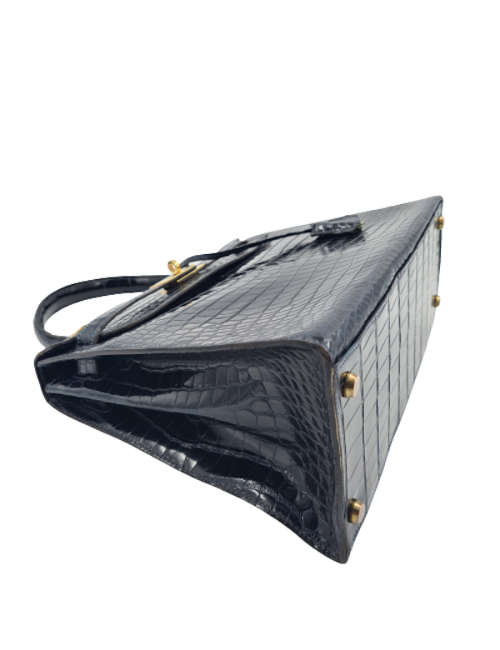 Kelly 28 HERMES crocodile porosus bleu nuit