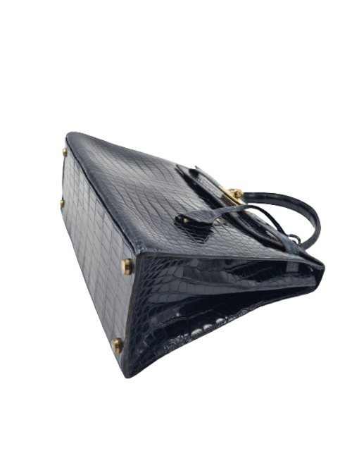 Kelly 28 HERMES crocodile porosus bleu nuit