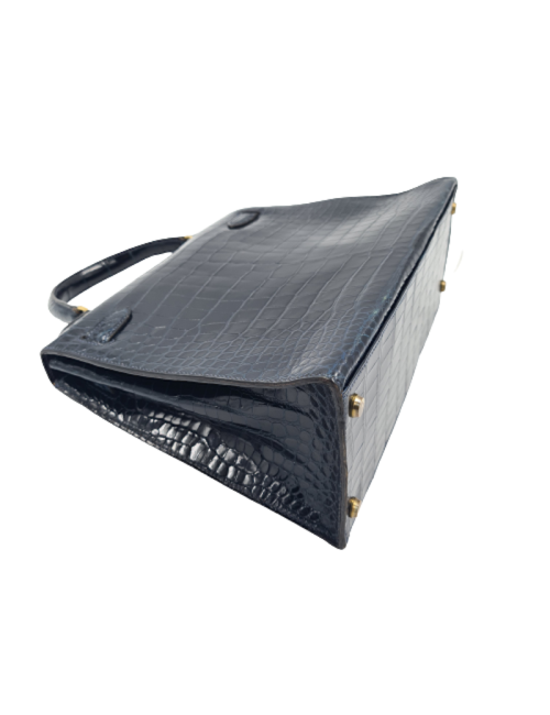 Kelly 28 HERMES crocodile porosus bleu nuit