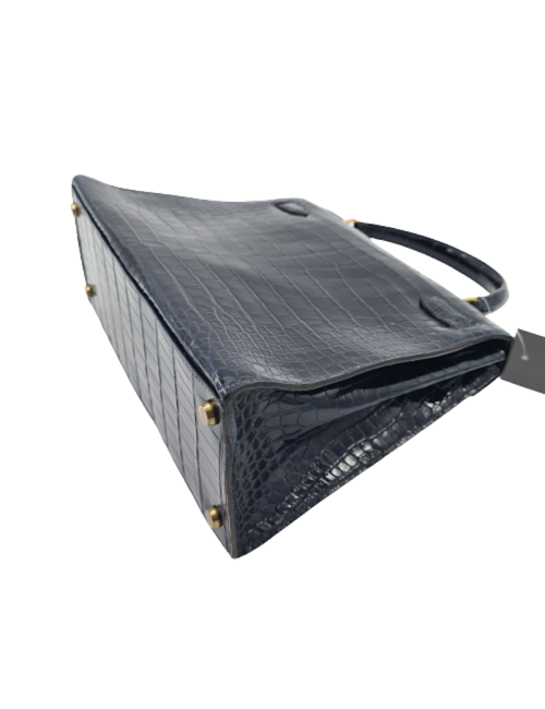 Kelly 28 HERMES crocodile porosus bleu nuit